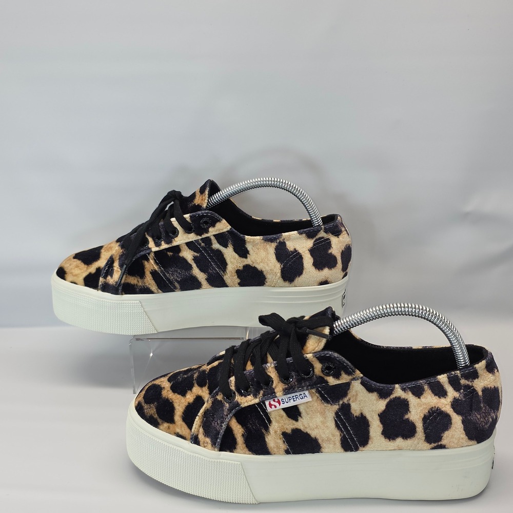 Superga 2790 Leopard Print‎ Velvet Platform Sneakers Women's Size 8.5 - Picture 2 of 8